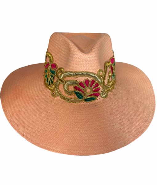 Sombrero para mujer artesanal de palma fina decorado con listón